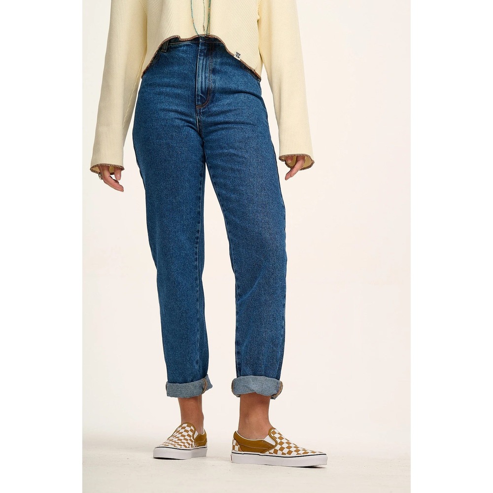 Lucy & Yak Dana Jeans Women W28/R High Rise Organic Cotton Straight Tapered Blue